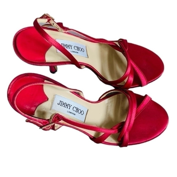 JIMMY CHOO Fuchsia Pink Satin Stiletto Heels Peep Toe Women’s Size 6.5 - Picture 4 of 11